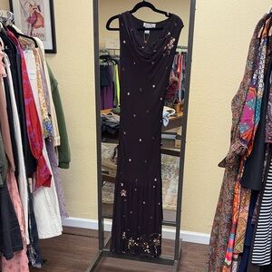 Papillon Blanc Black Floral Cowl-Neck Maxi Dress